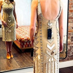 Needle and Thread Nude Beaded Shift Dress